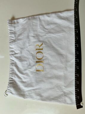 Dior White Cotton Drawstring Pouch with Gold Logo